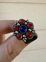 Lapis and Coral Ring Size 8