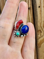 Coral Lapis and Turquoise Ring Size 7