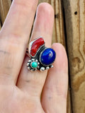 Coral Lapis and Turquoise Ring Size 7