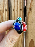 Coral Lapis and Turquoise Ring Size 7