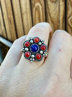 Lapis and Coral Ring Size 8